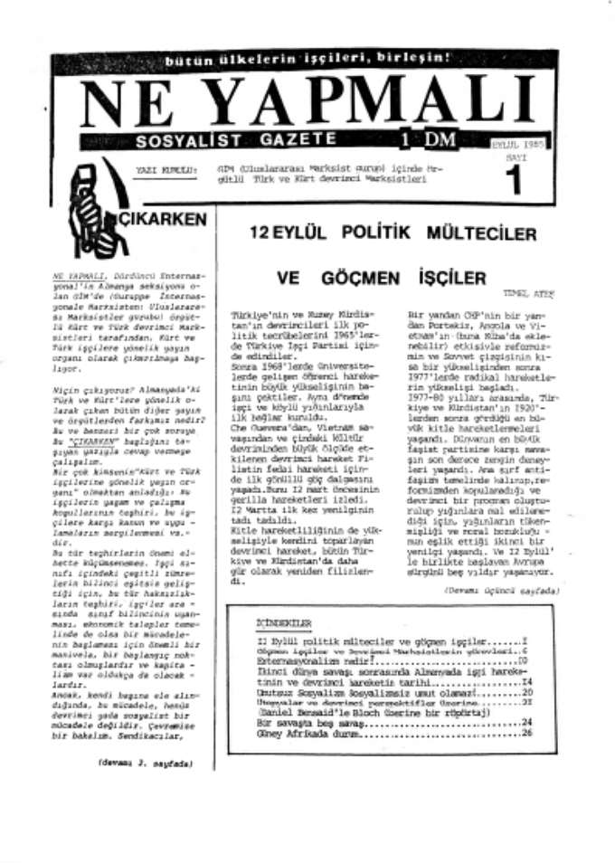 Ne Yapmalı - Sayı-1 - Eylül 1985 kapağı